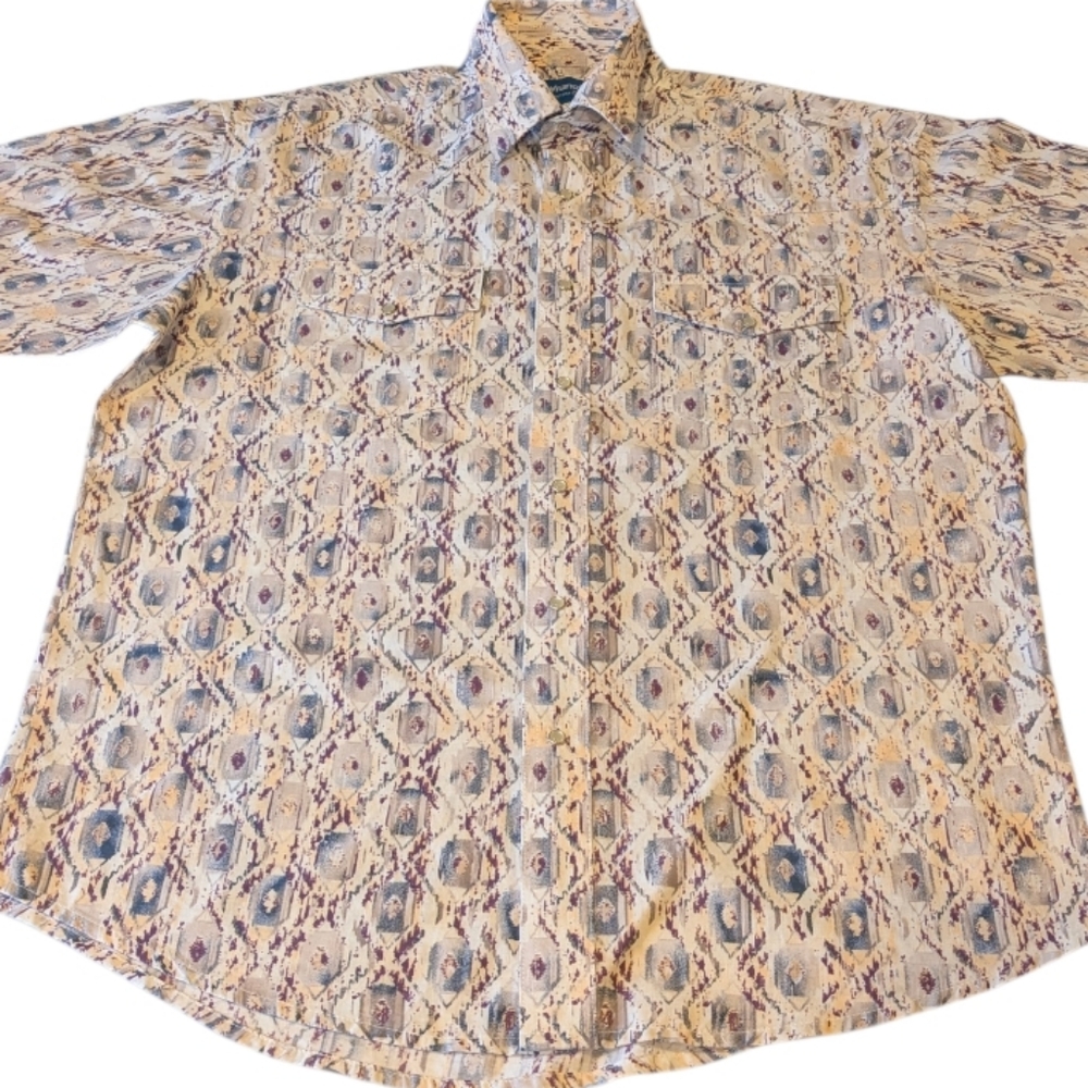 Vintage 90s Wrangler Western Shirts cotton, pearl snap, button up. Large